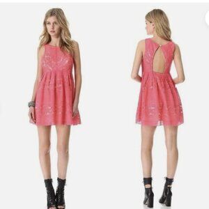 Free People Rocco Pink Crochet Lace Fit & Flare Cocktail Dress Size 6